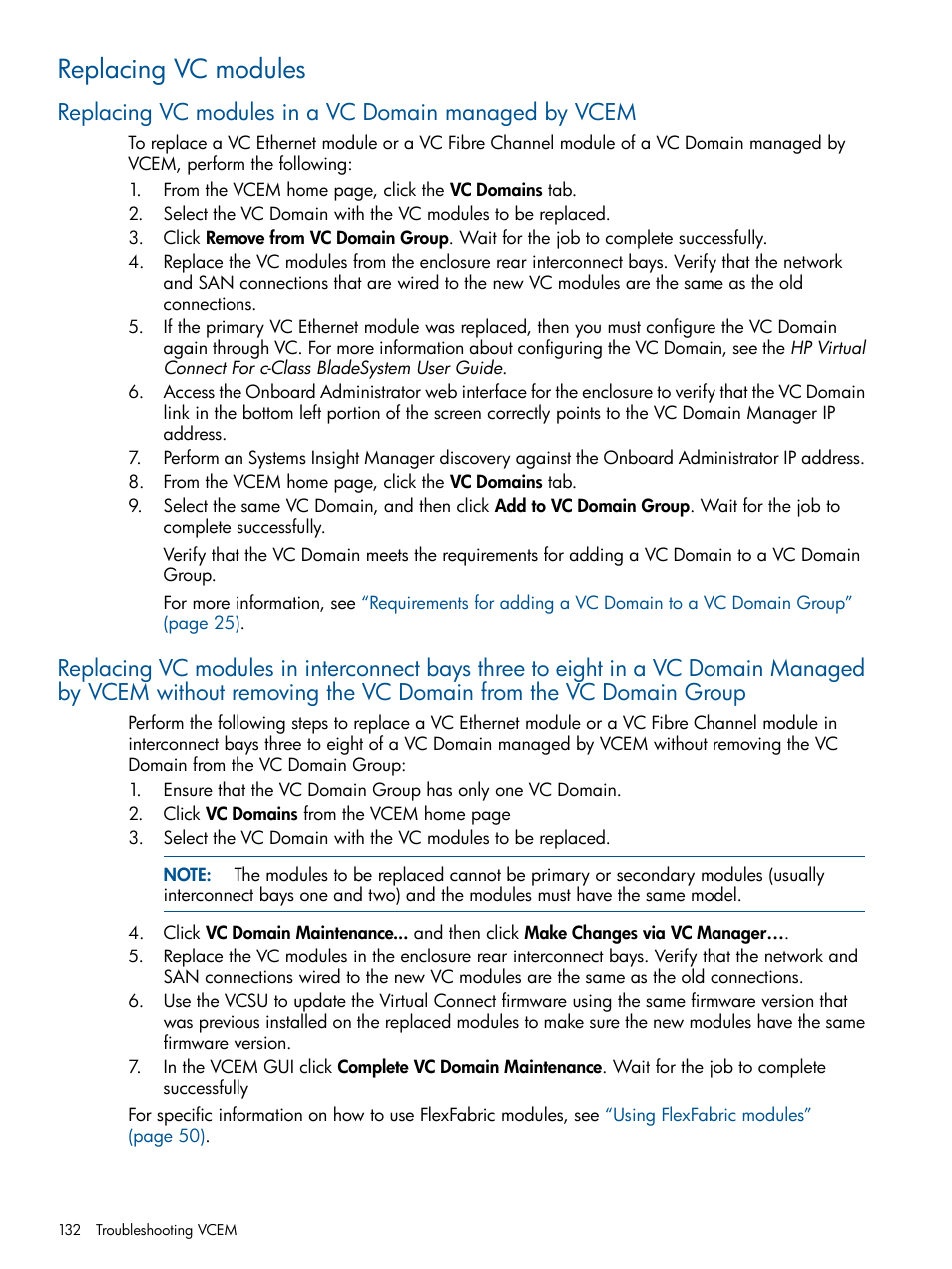 Replacing vc modules | HP Insight Management-Software User Manual | Page 132 / 147