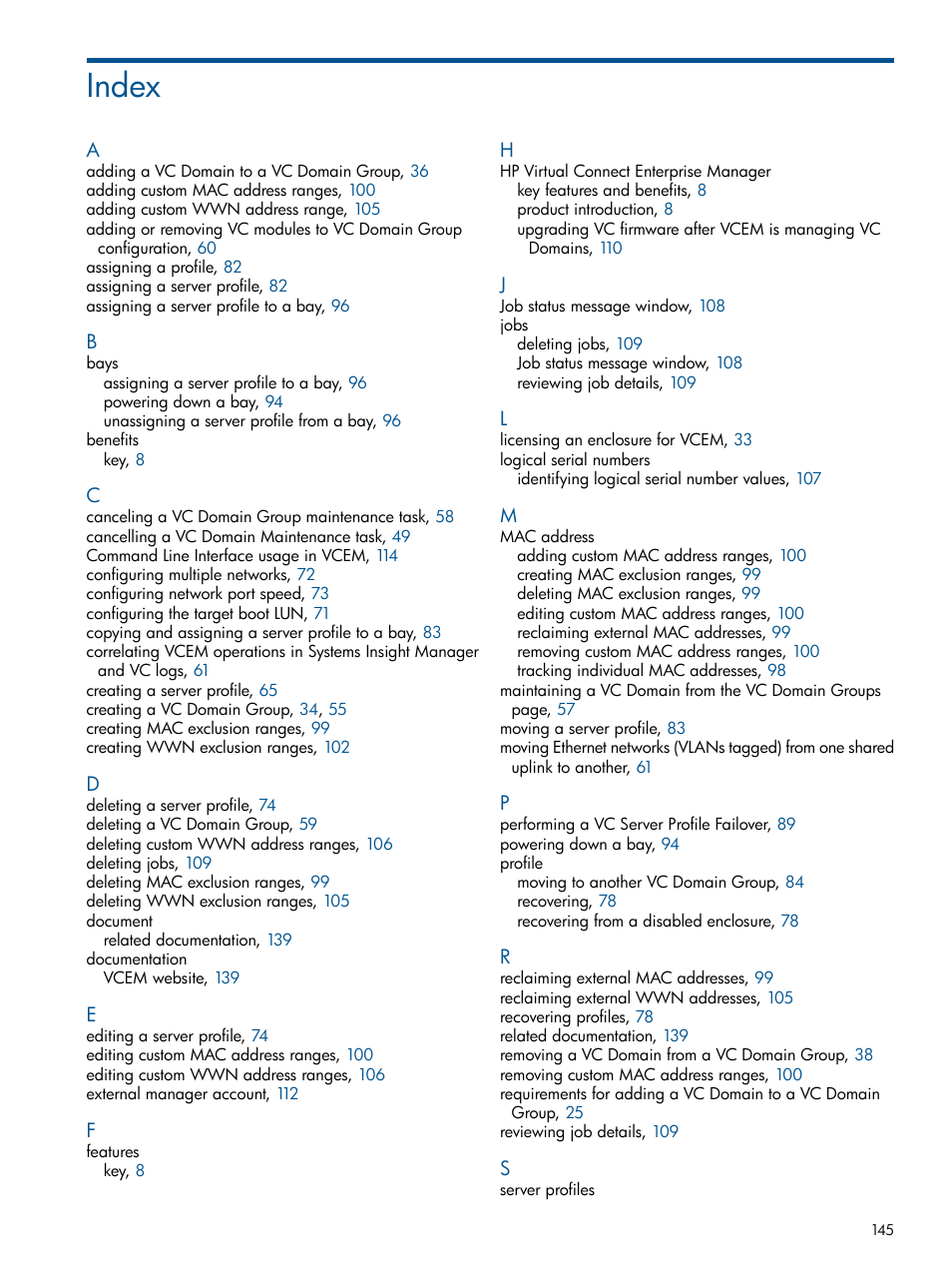 Index | HP Insight Management-Software User Manual | Page 145 / 147