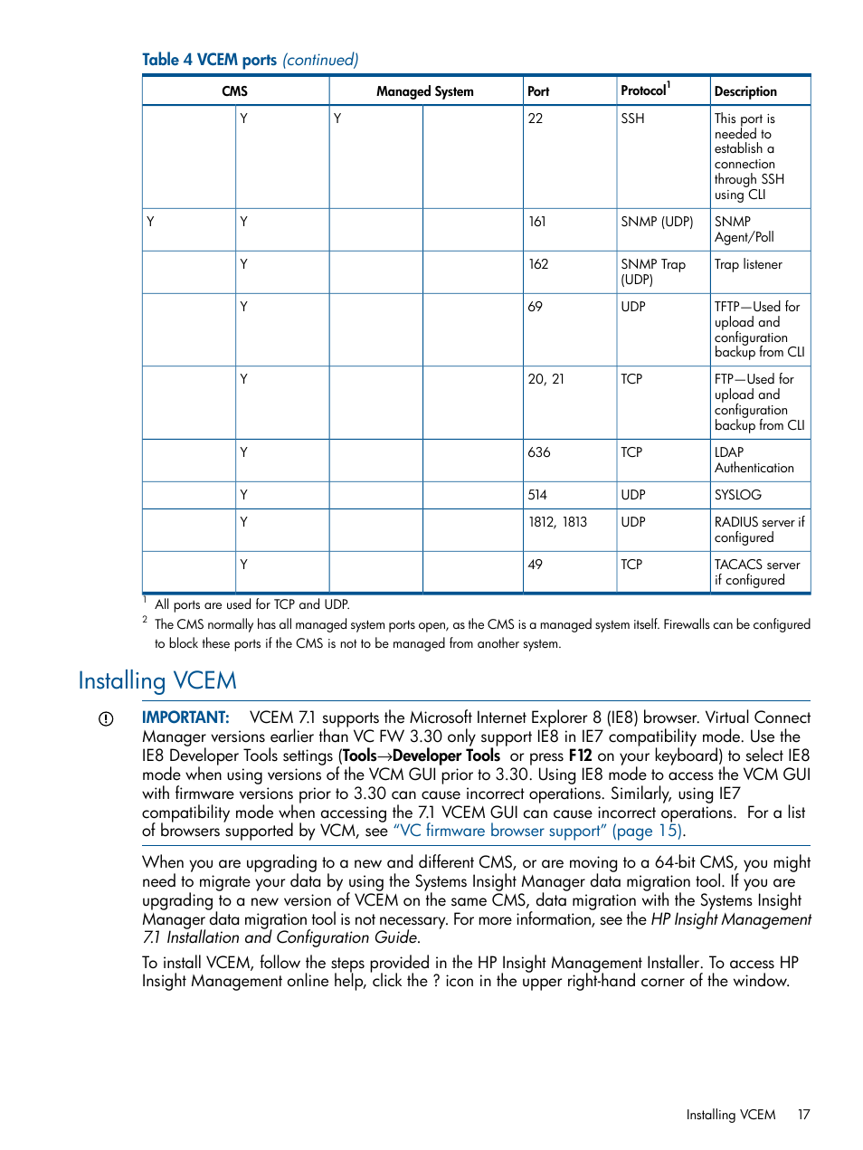 Installing vcem | HP Insight Management-Software User Manual | Page 17 / 147