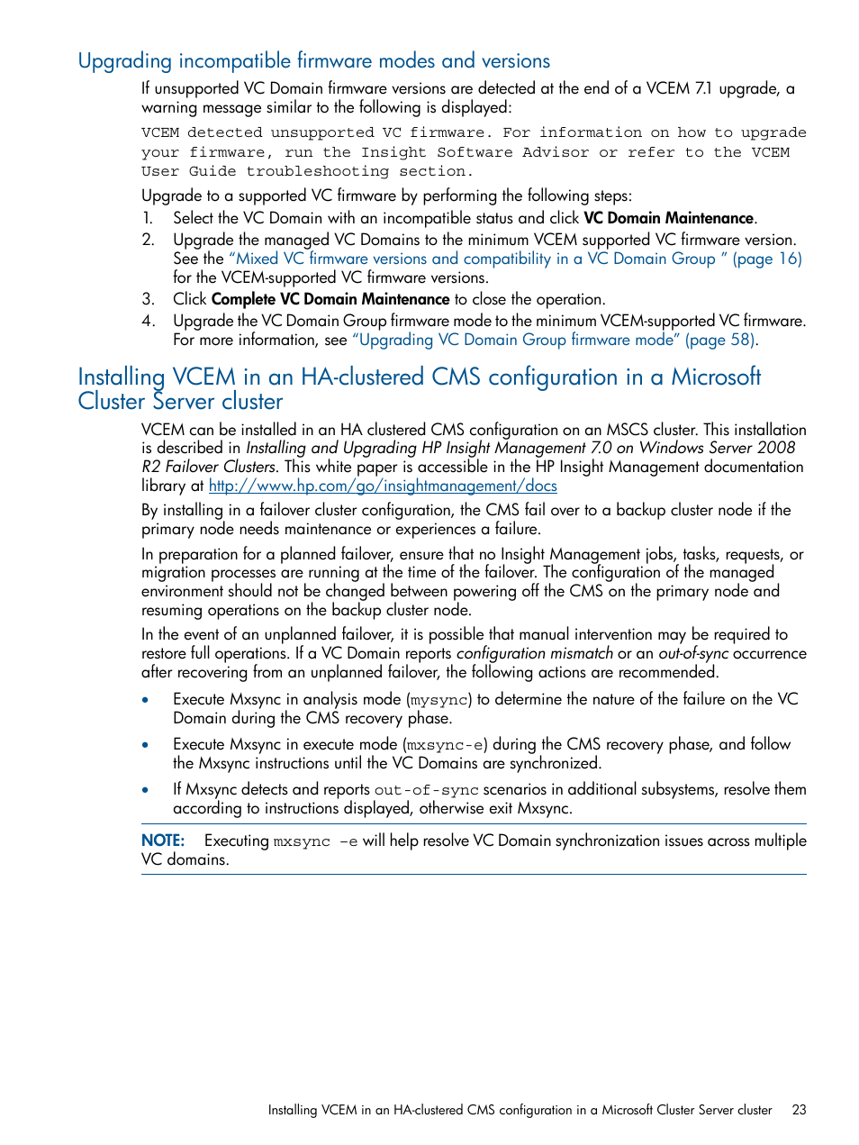 Upgrading incompatible firmware modes and versions, Upgrading | HP Insight Management-Software User Manual | Page 23 / 147