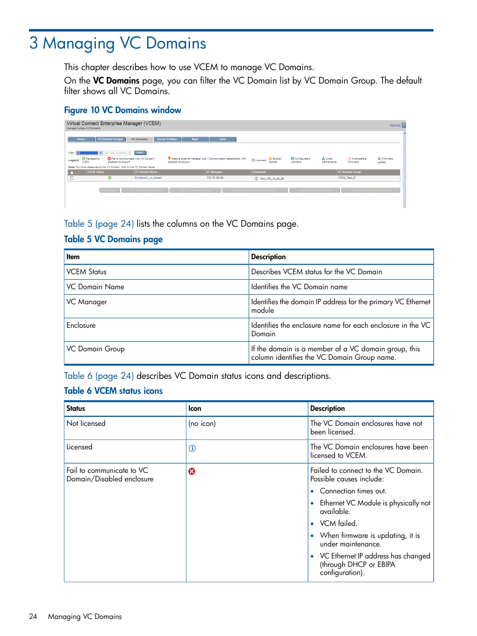 3 managing vc domains | HP Insight Management-Software User Manual | Page 24 / 147