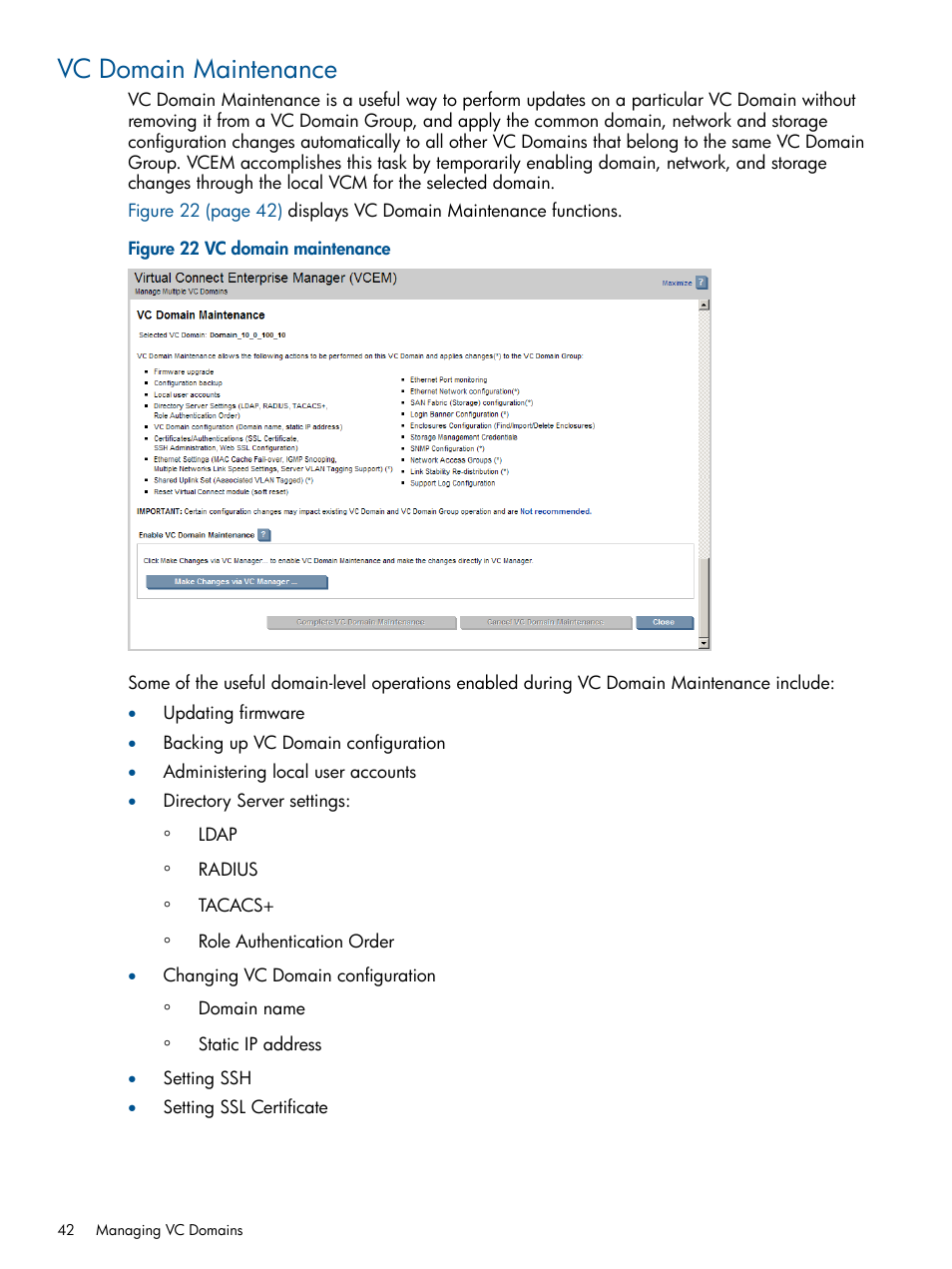 Vc domain maintenance | HP Insight Management-Software User Manual | Page 42 / 147