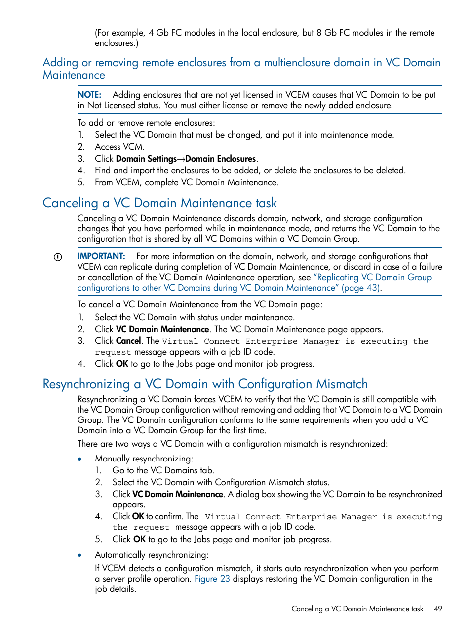 Canceling a vc domain maintenance task | HP Insight Management-Software User Manual | Page 49 / 147