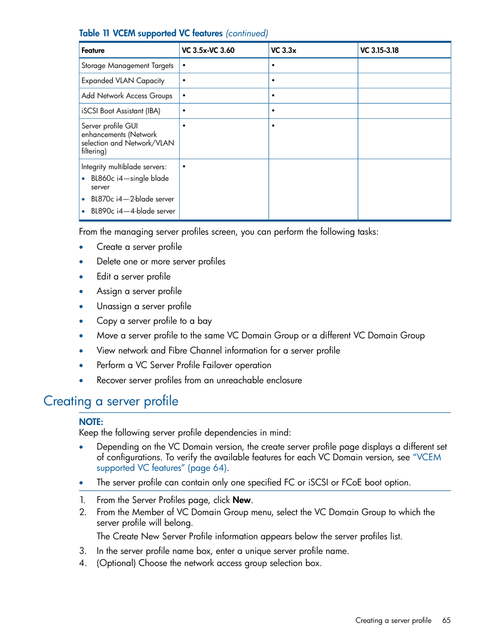 Creating a server profile | HP Insight Management-Software User Manual | Page 65 / 147