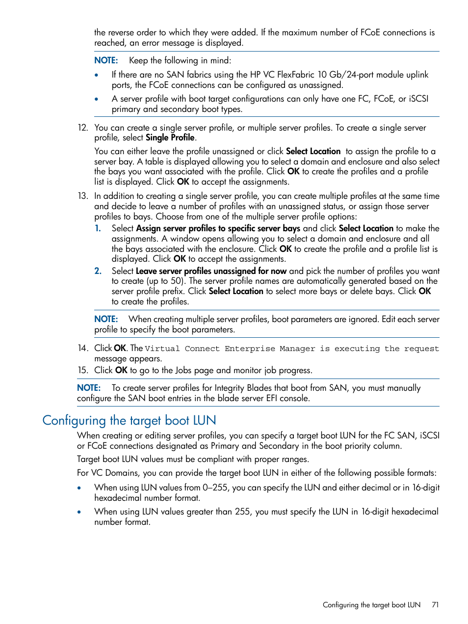 Configuring the target boot lun | HP Insight Management-Software User Manual | Page 71 / 147