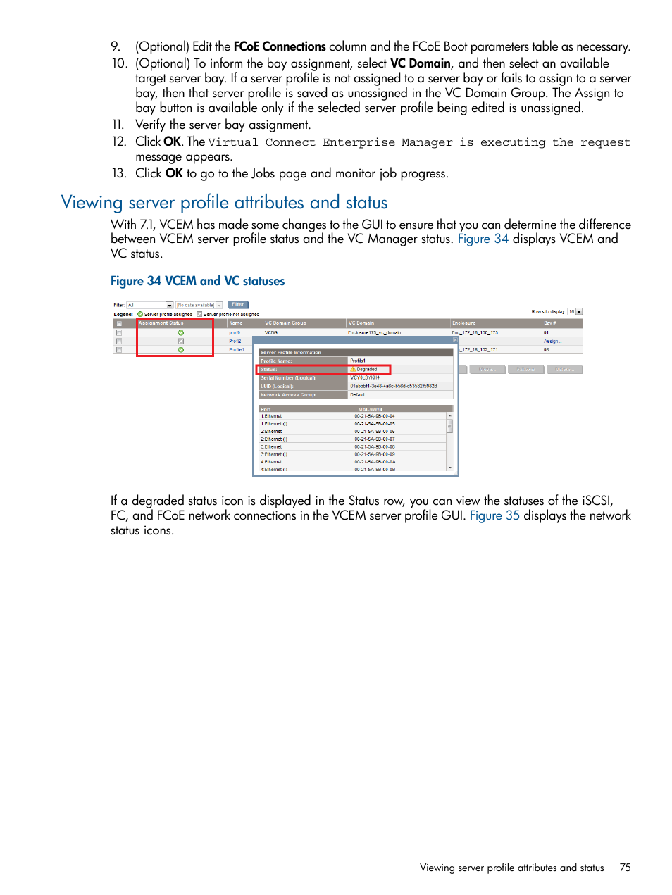 Viewing server profile attributes and status | HP Insight Management-Software User Manual | Page 75 / 147