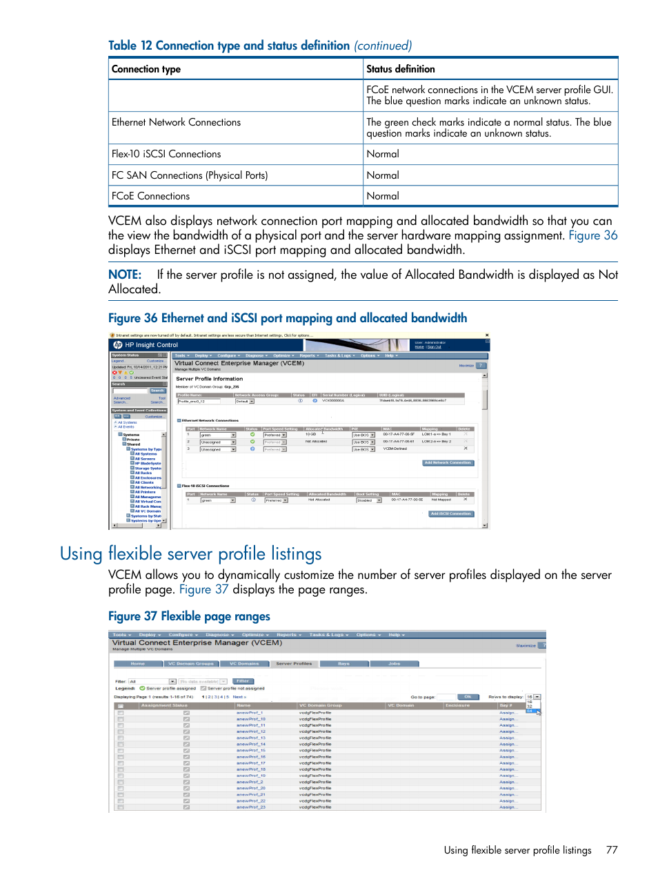 Using flexible server profile listings | HP Insight Management-Software User Manual | Page 77 / 147