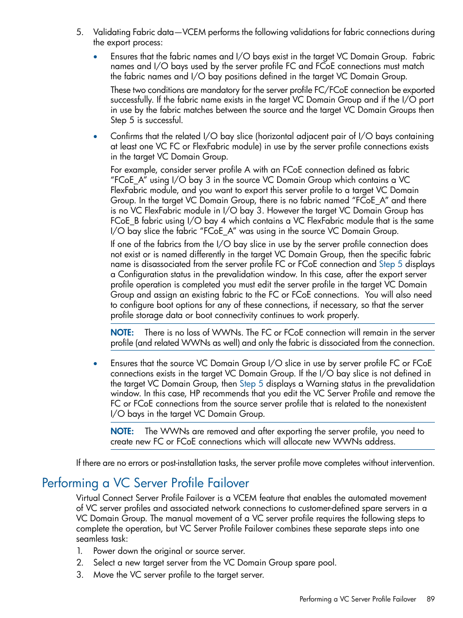 Performing a vc server profile failover | HP Insight Management-Software User Manual | Page 89 / 147