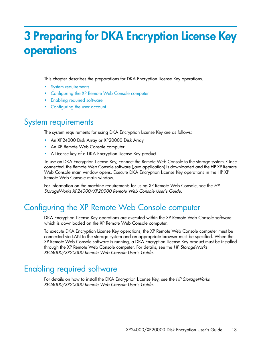 System requirements, Configuring the xp remote web console computer, Enabling required software | 13 configuring the xp remote web console computer, 13 enabling required software | HP XP20000XP24000 Disk Array User Manual | Page 13 / 28