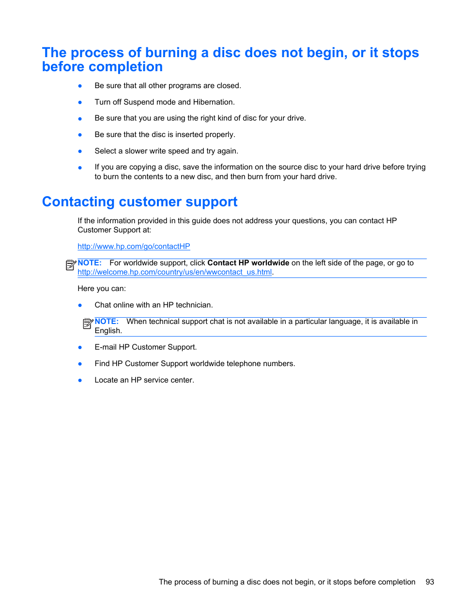 Contacting customer support | HP ProBook 6465b Notebook-PC User Manual | Page 103 / 114