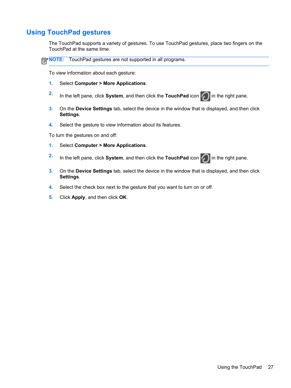 Using touchpad gestures | HP ProBook 6465b Notebook-PC User Manual | Page 37 / 114