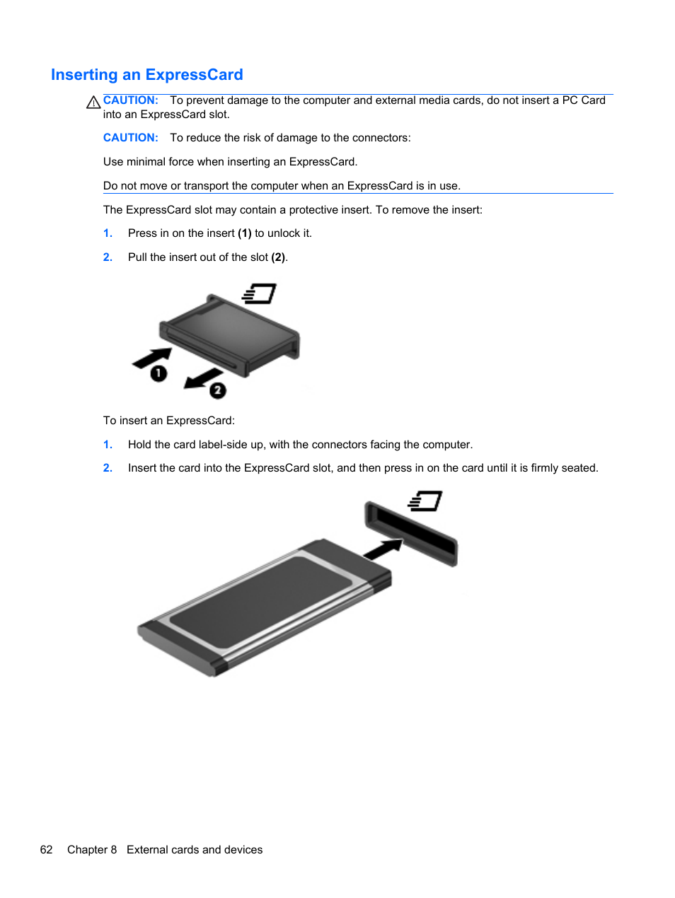 Inserting an expresscard | HP ProBook 6465b Notebook-PC User Manual | Page 72 / 114