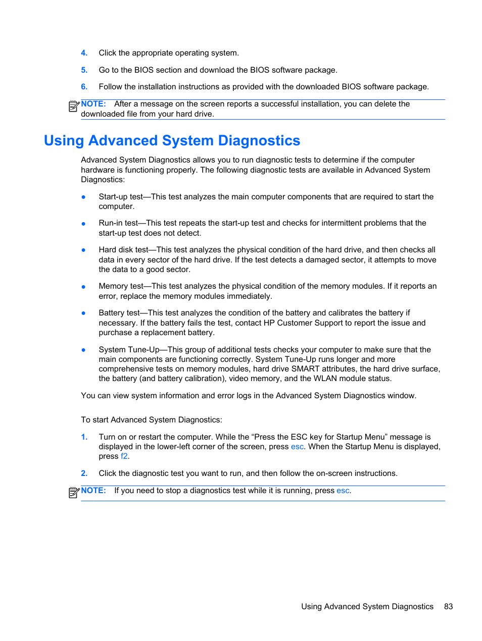 Using advanced system diagnostics | HP ProBook 6465b Notebook-PC User Manual | Page 93 / 114