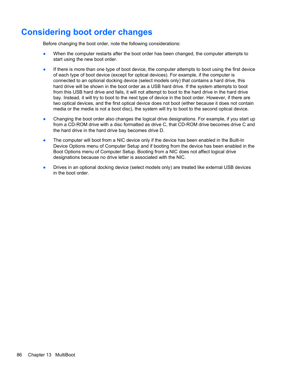 Considering boot order changes | HP ProBook 6465b Notebook-PC User Manual | Page 96 / 114