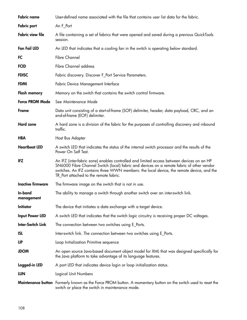 HP SN6000 Fibre Channel Switch User Manual | Page 108 / 112