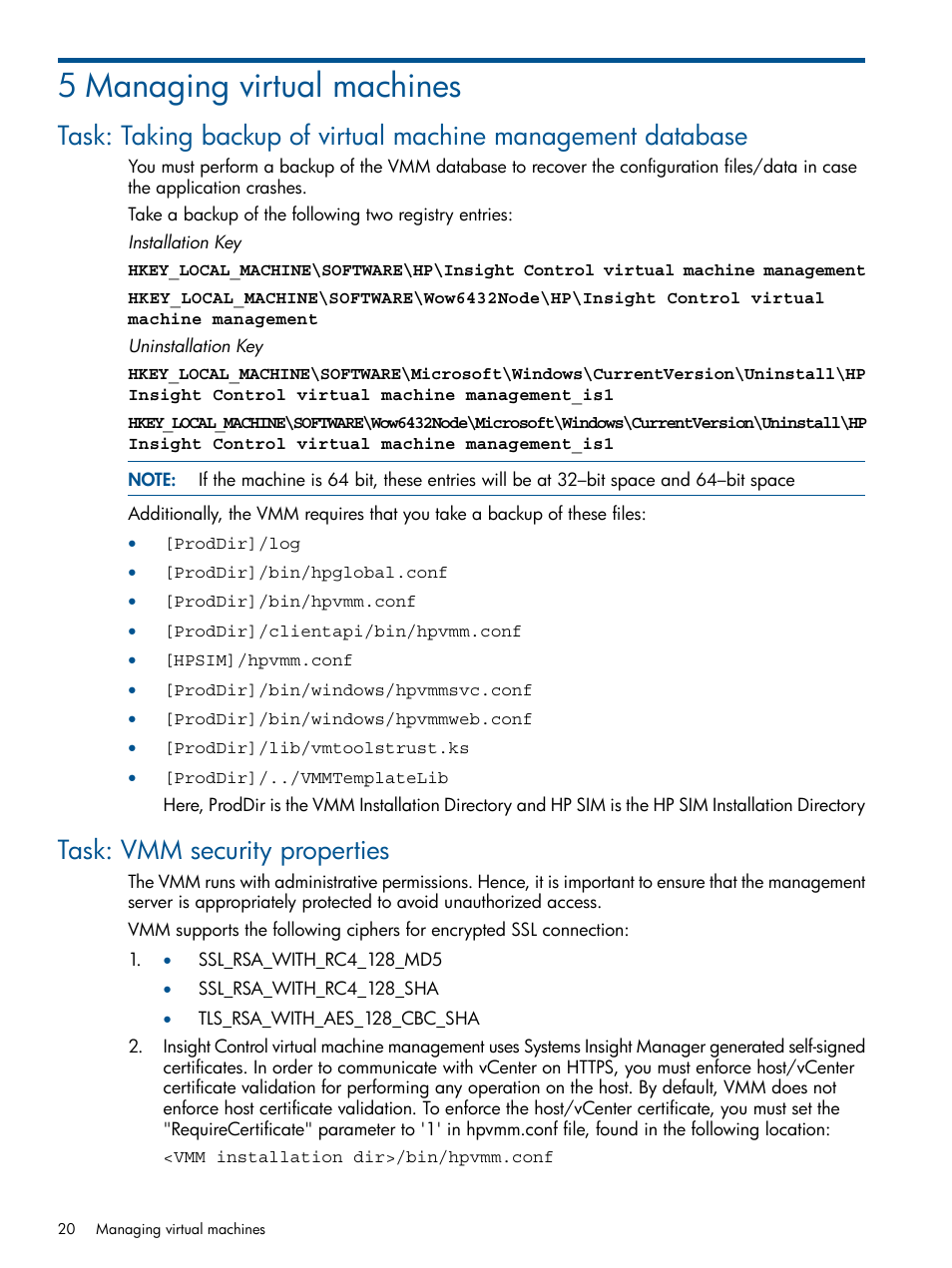 5 managing virtual machines, Task: vmm security properties | HP Insight Control User Manual | Page 20 / 54