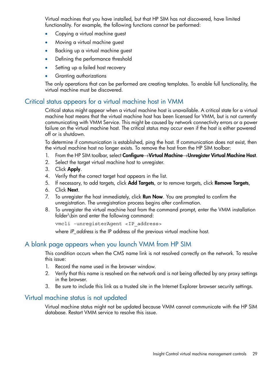 Virtual machine status is not updated | HP Insight Control User Manual | Page 29 / 54