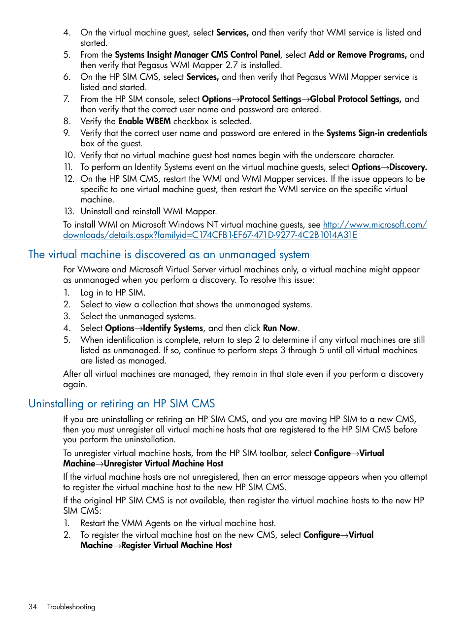 Uninstalling or retiring an hp sim cms | HP Insight Control User Manual | Page 34 / 54