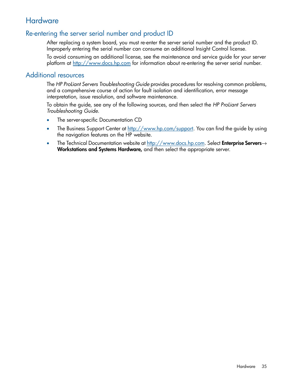 Hardware, Additional resources | HP Insight Control User Manual | Page 35 / 54