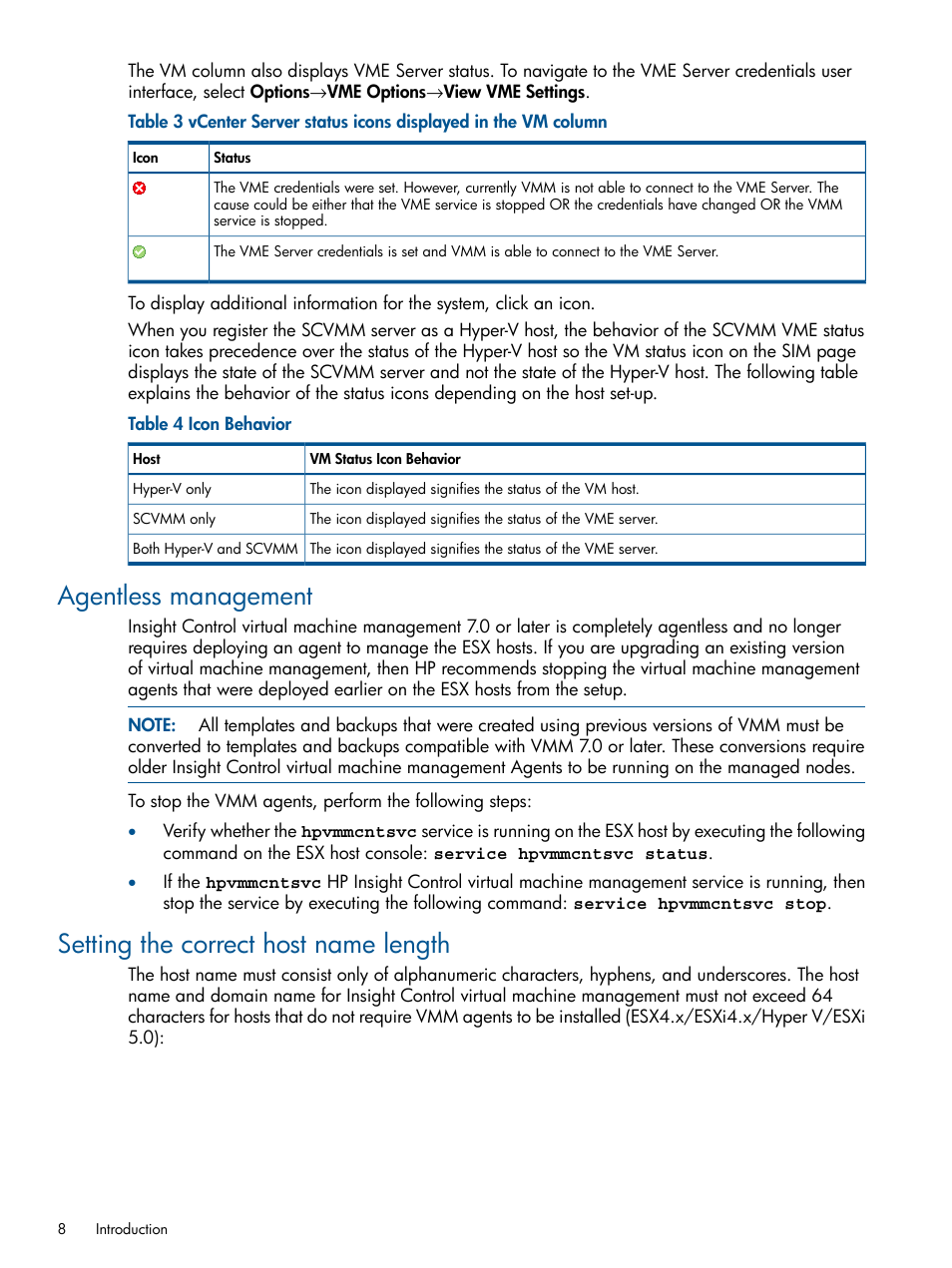 Agentless management, Setting the correct host name length | HP Insight Control User Manual | Page 8 / 54