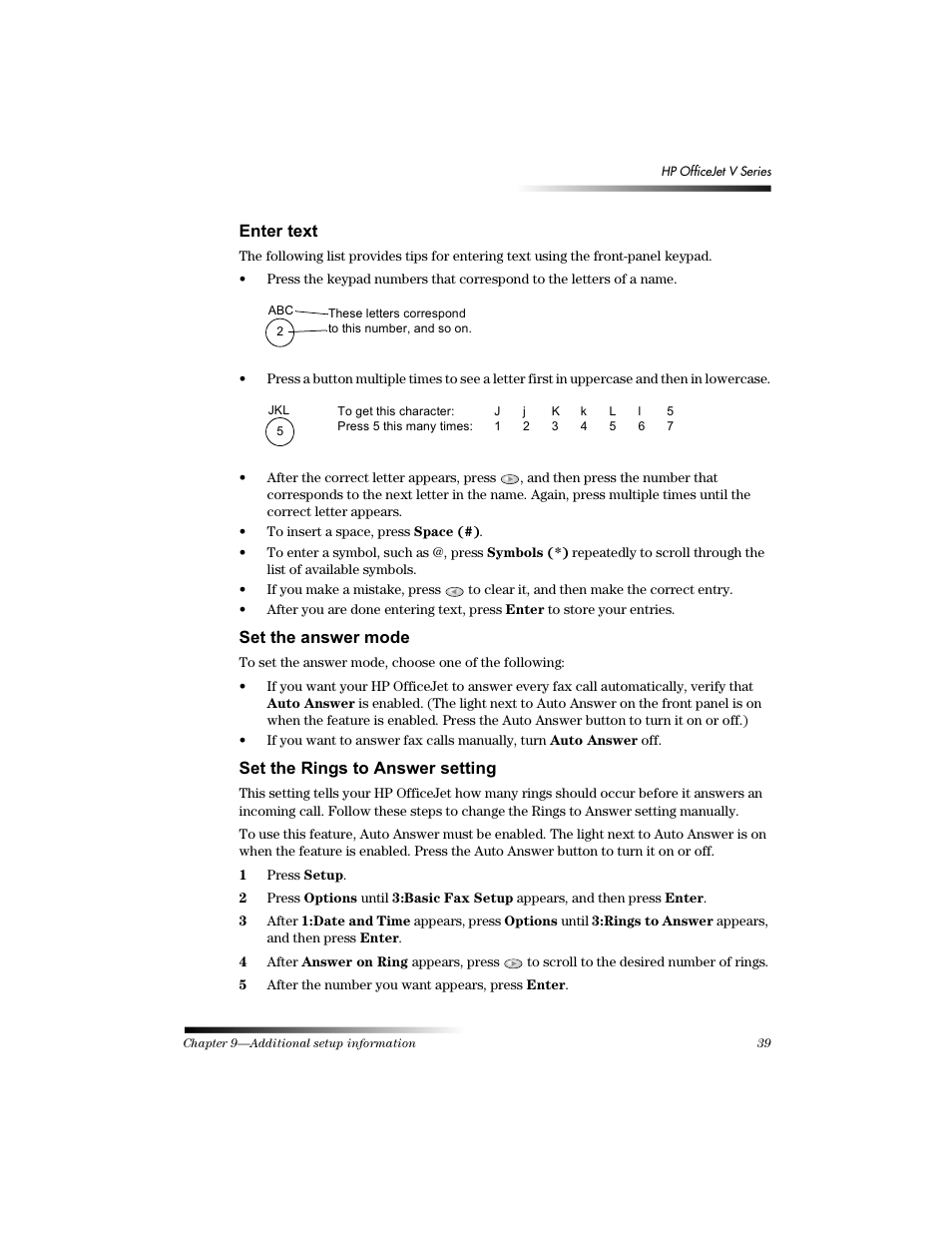 Qwhu wh[w, 6hw wkh dqvzhu prgh, 6hw wkh 5lqjv wr $qvzhu vhwwlqj | HP Officejet v40 All-in-One Printer User Manual | Page 43 / 56