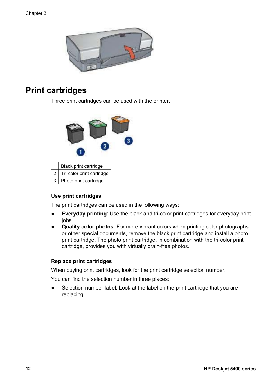 Print cartridges | HP Deskjet 5440 Photo Printer User Manual | Page 14 / 80