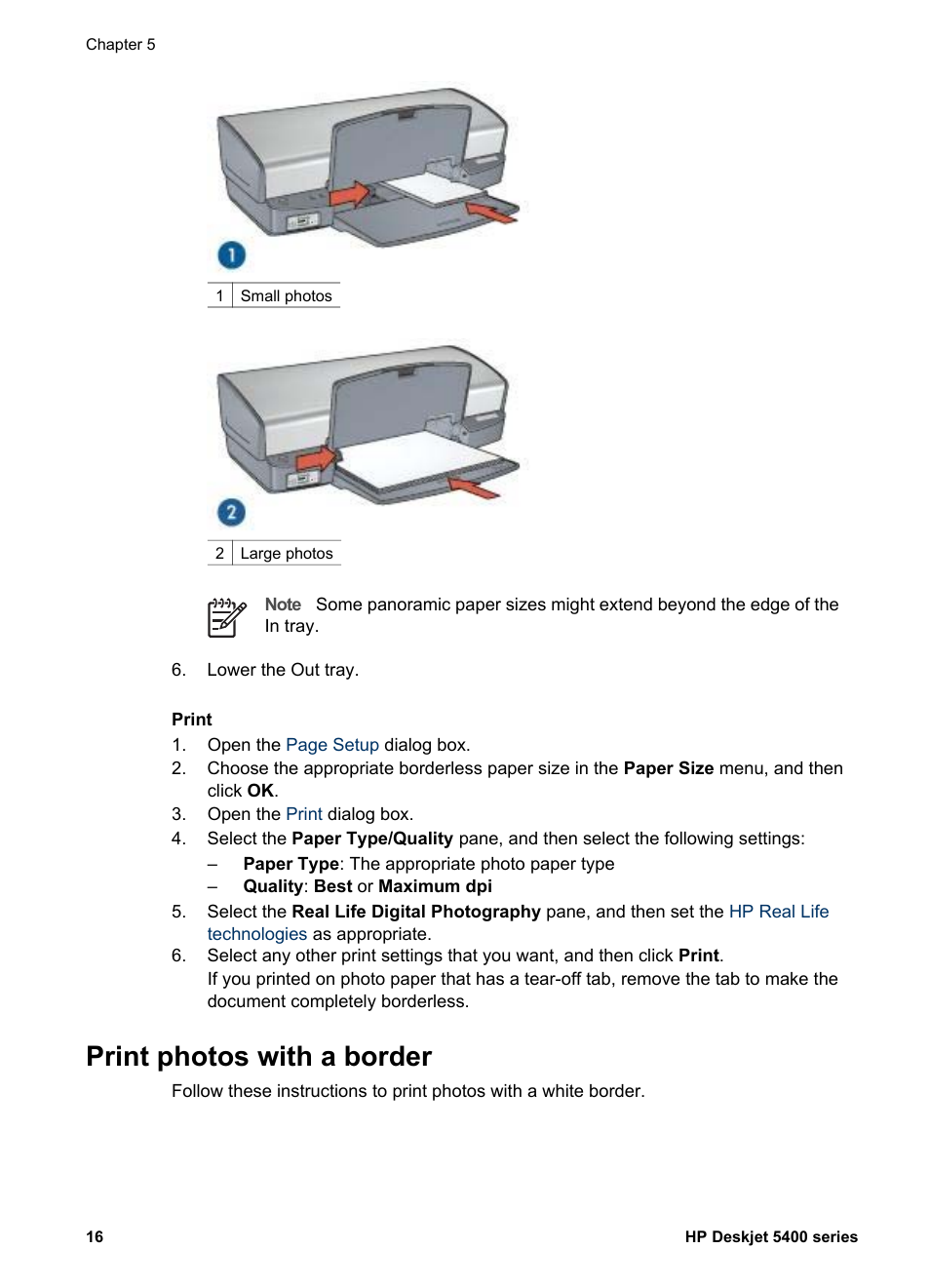 Print photos with a border, With borders, Border | HP Deskjet 5440 Photo Printer User Manual | Page 18 / 80