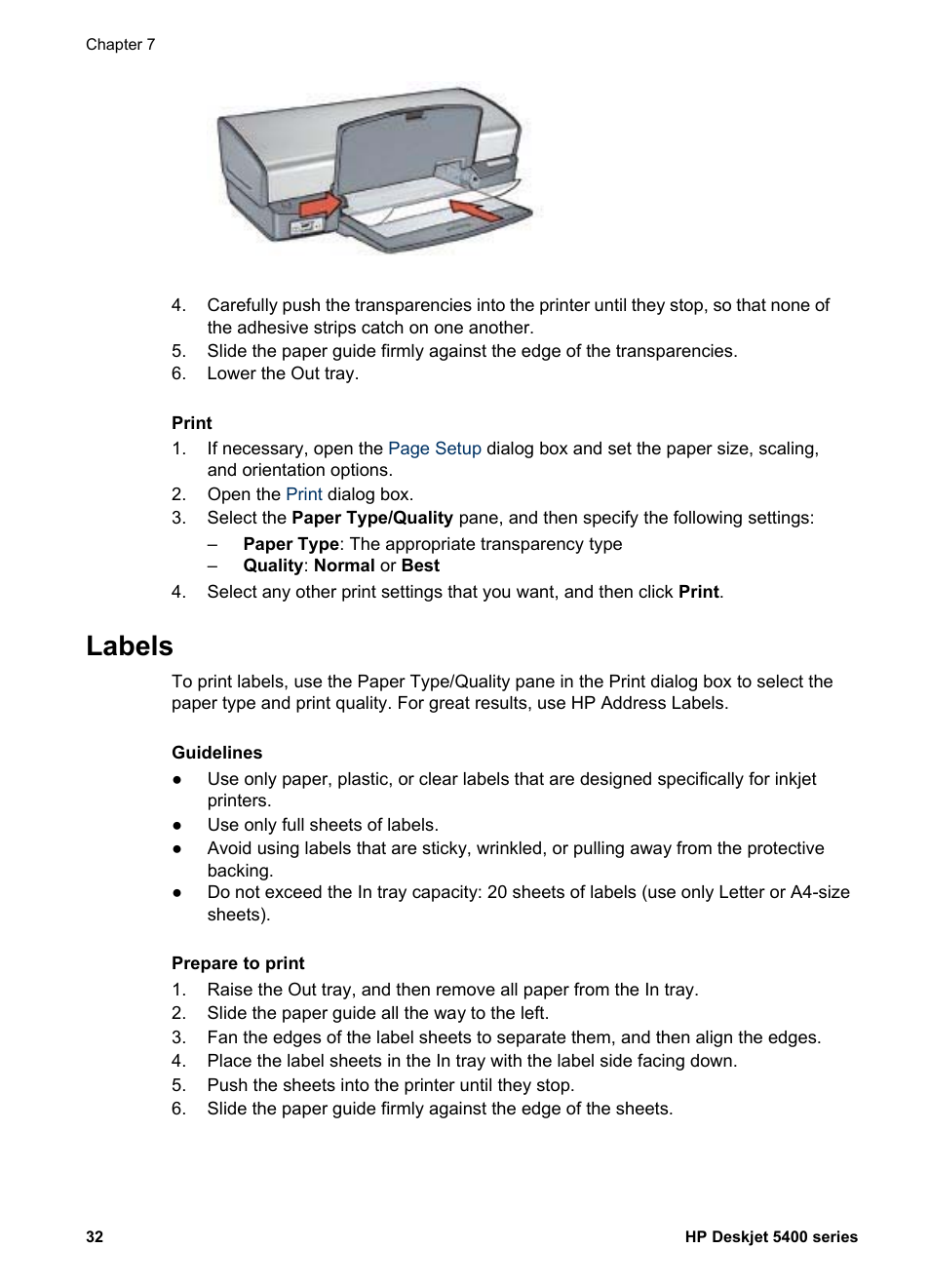 Labels | HP Deskjet 5440 Photo Printer User Manual | Page 34 / 80