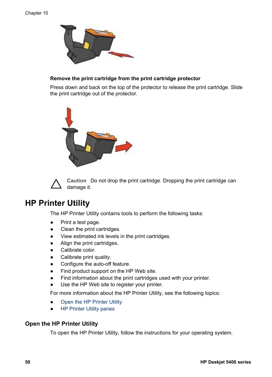 Hp printer utility, Open the hp printer utility, Mac os x 10.3 | And then select the, Utility: open the, And then select, Hp inkjet utility | HP Deskjet 5440 Photo Printer User Manual | Page 52 / 80