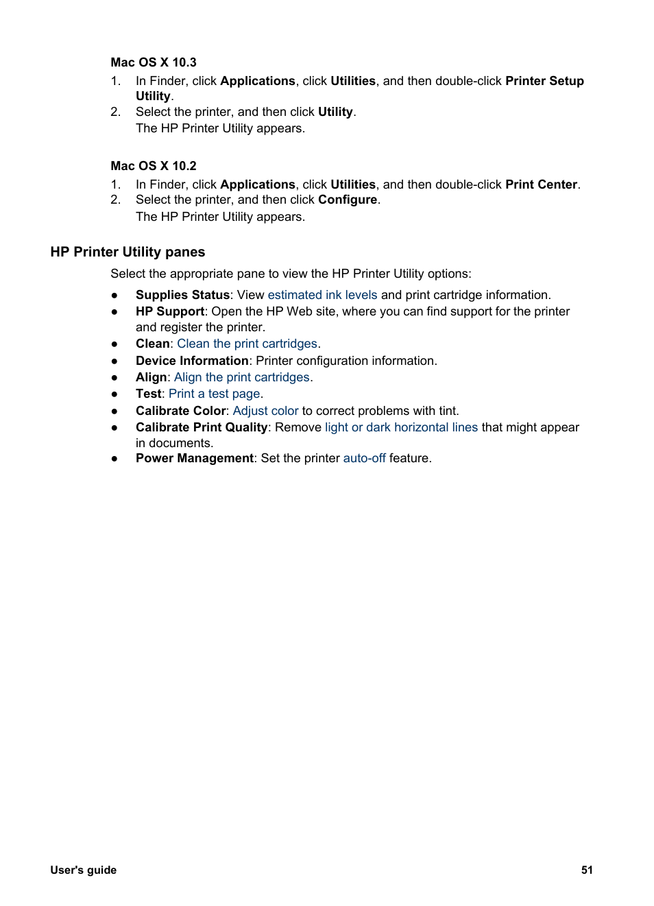 Mac os x 10.2, Hp printer utility panes | HP Deskjet 5440 Photo Printer User Manual | Page 53 / 80