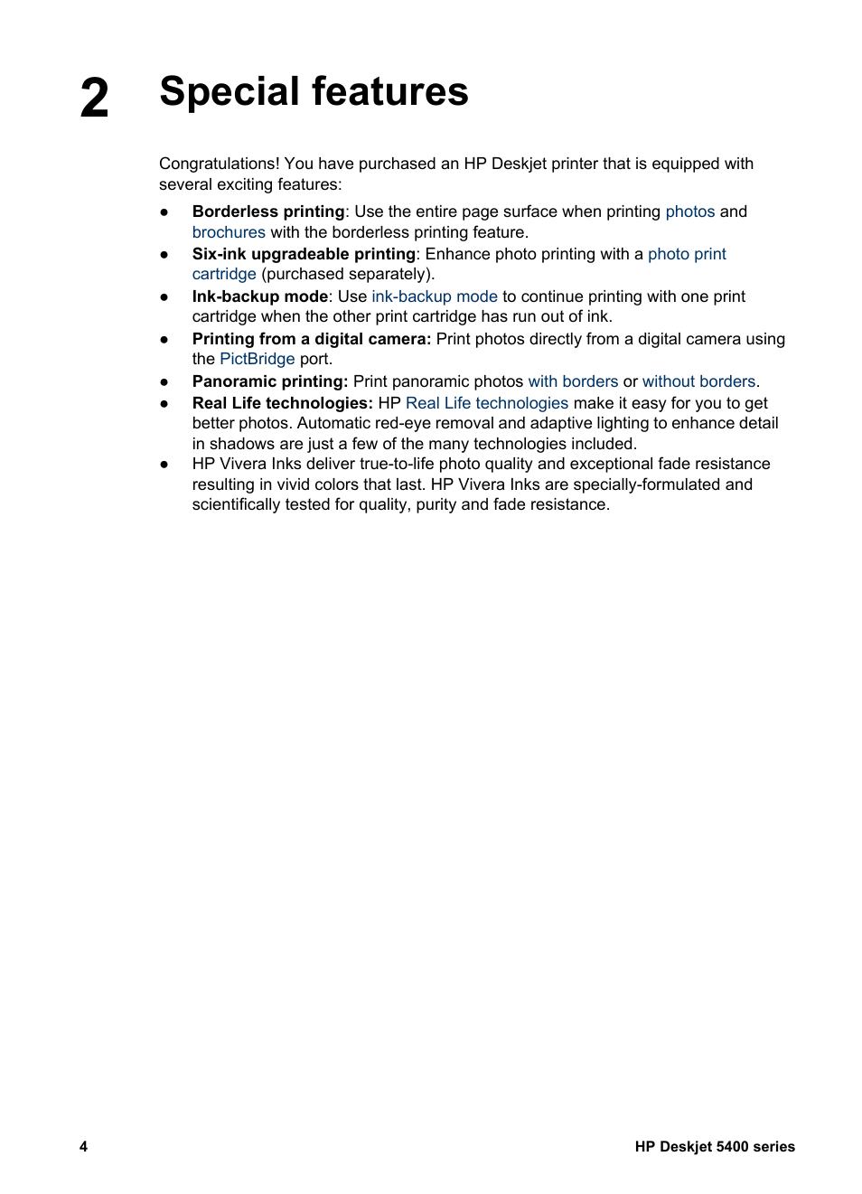 Special features | HP Deskjet 5440 Photo Printer User Manual | Page 6 / 80
