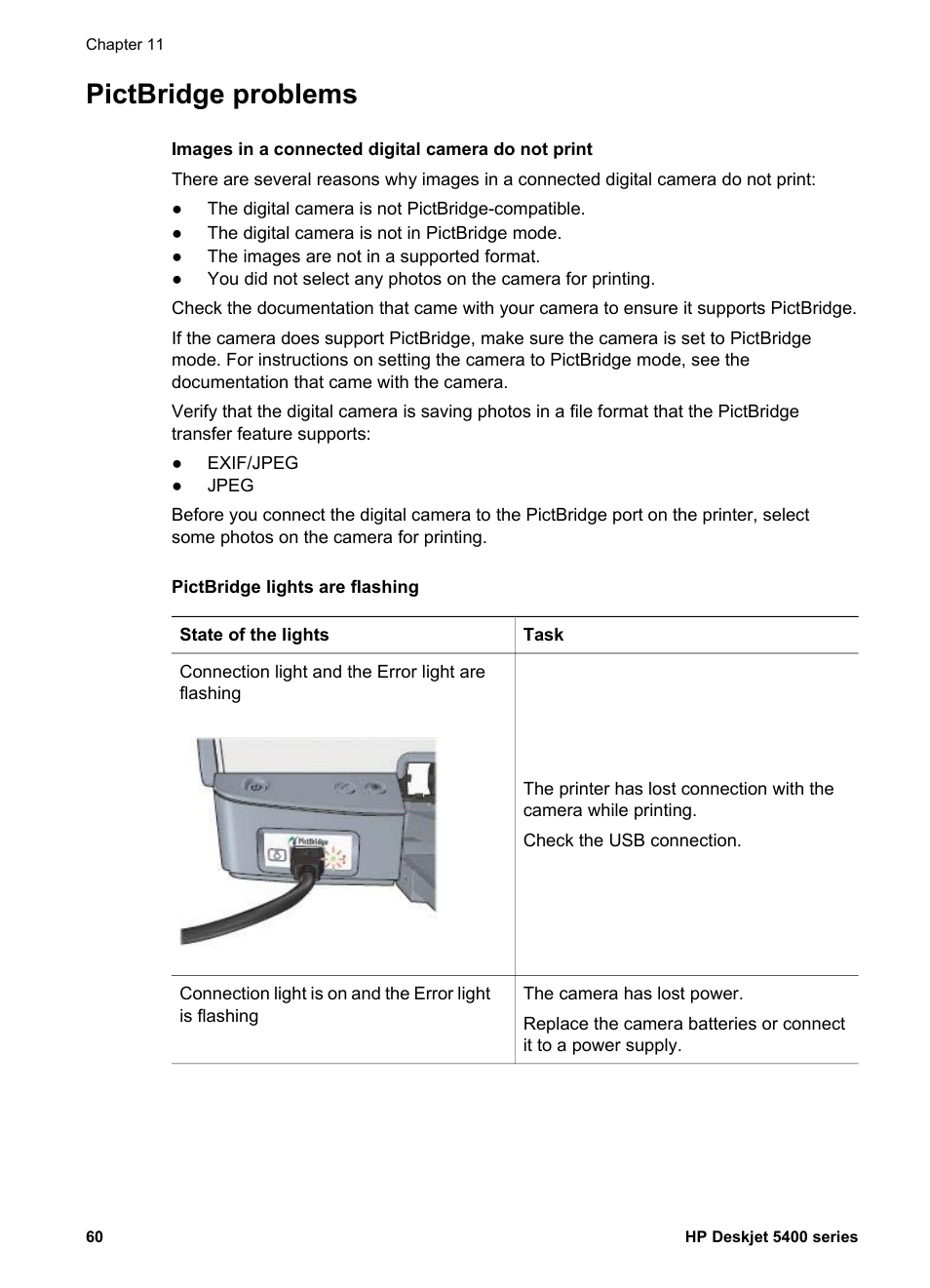 Pictbridge problems | HP Deskjet 5440 Photo Printer User Manual | Page 62 / 80