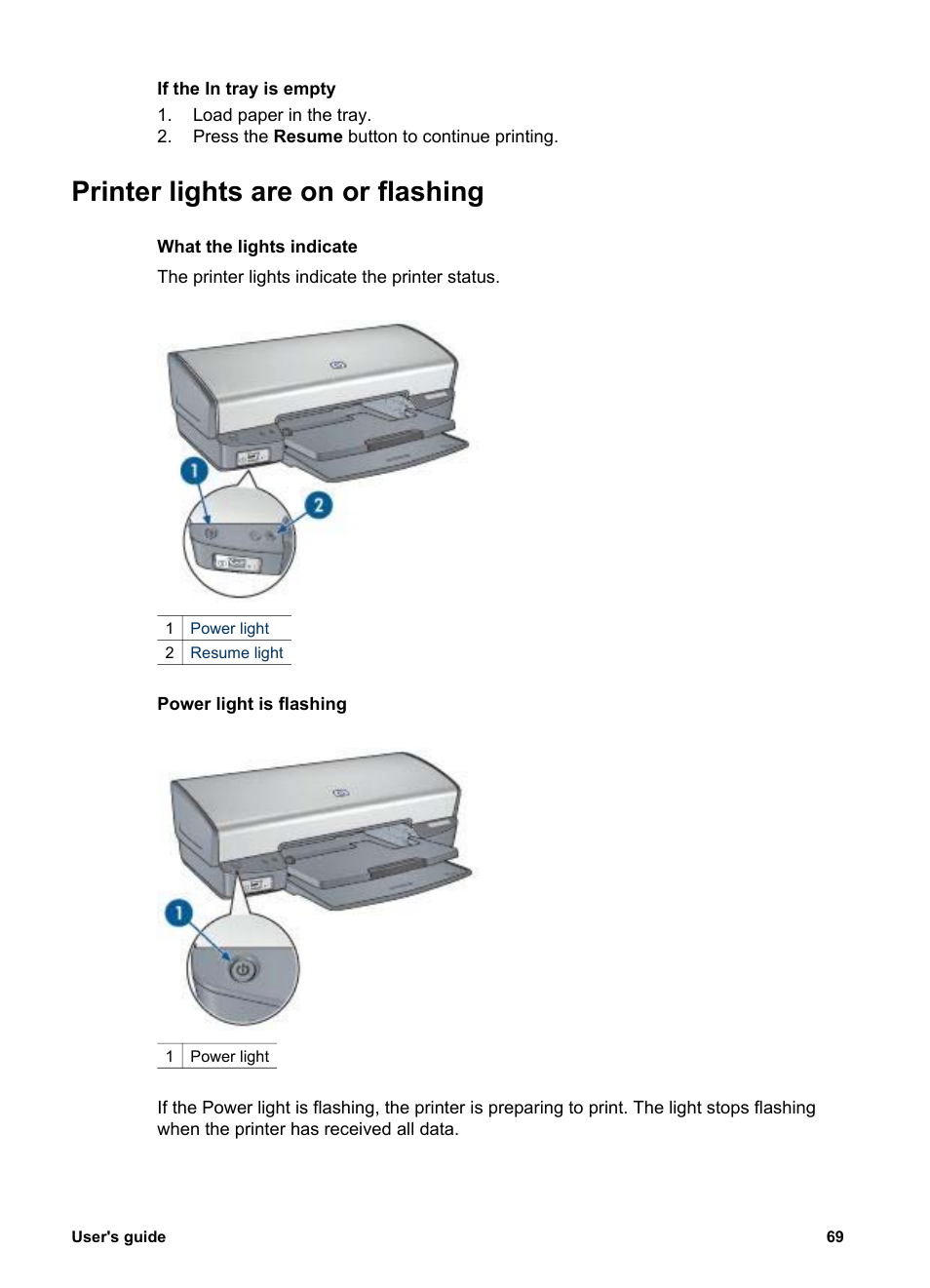 Printer lights are on or flashing, Information, see | HP Deskjet 5440 Photo Printer User Manual | Page 71 / 80