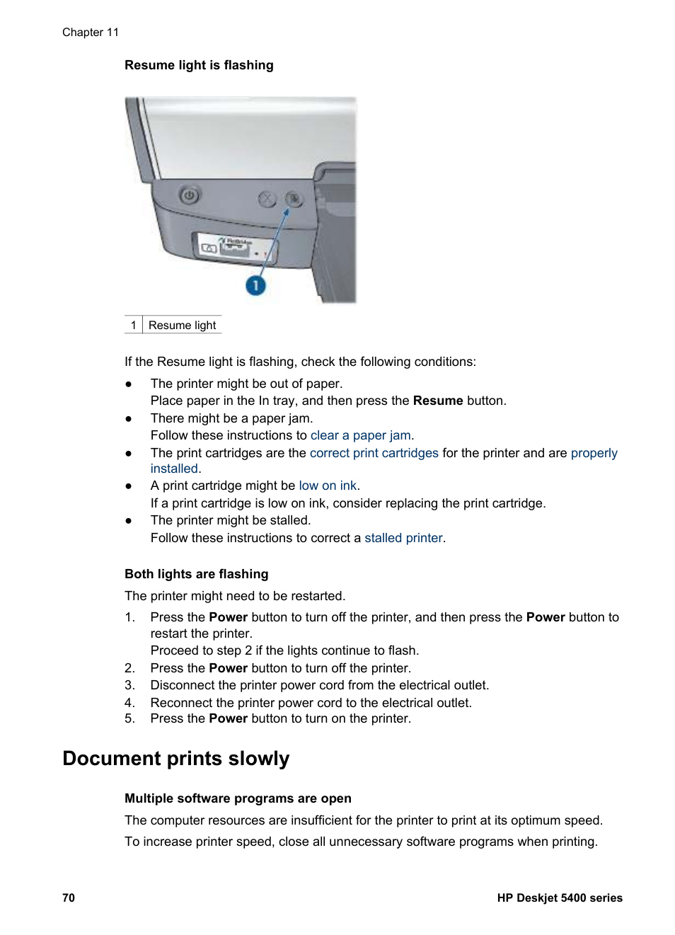 Document prints slowly | HP Deskjet 5440 Photo Printer User Manual | Page 72 / 80