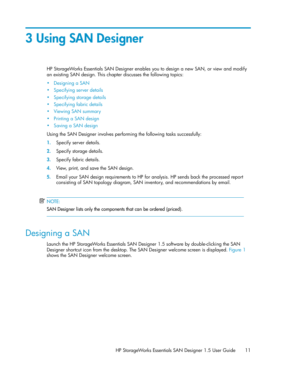 3 using san designer, Designing a san | HP SAN User Manual | Page 11 / 38