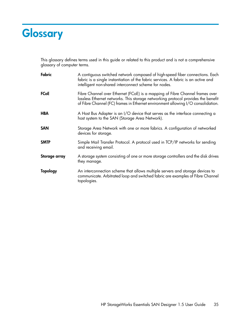 Glossary | HP SAN User Manual | Page 35 / 38