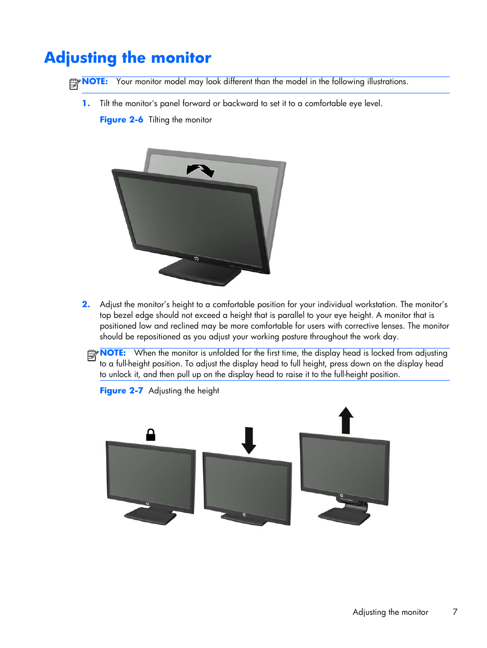 Adjusting the monitor | HP Compaq L2206tm 21.5-inch LED Backlit Touch Monitor User Manual | Page 13 / 33