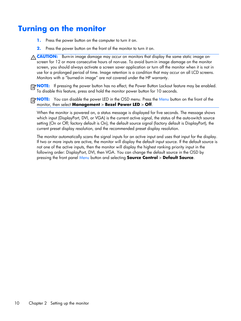 Turning on the monitor | HP Compaq L2206tm 21.5-inch LED Backlit Touch Monitor User Manual | Page 16 / 33
