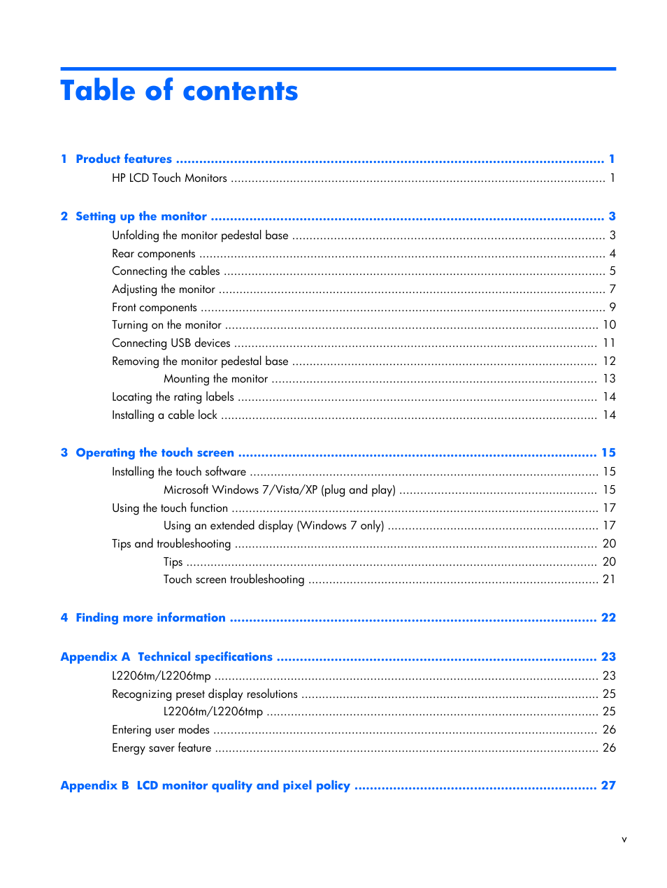 HP Compaq L2206tm 21.5-inch LED Backlit Touch Monitor User Manual | Page 5 / 33