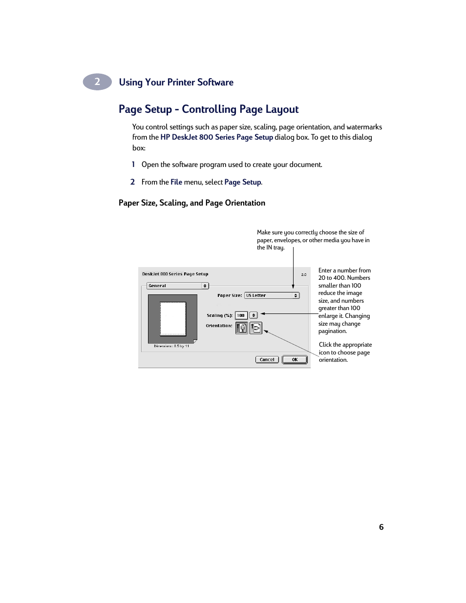 Page setup - controlling page layout | HP Deskjet 842c Printer User Manual | Page 13 / 67