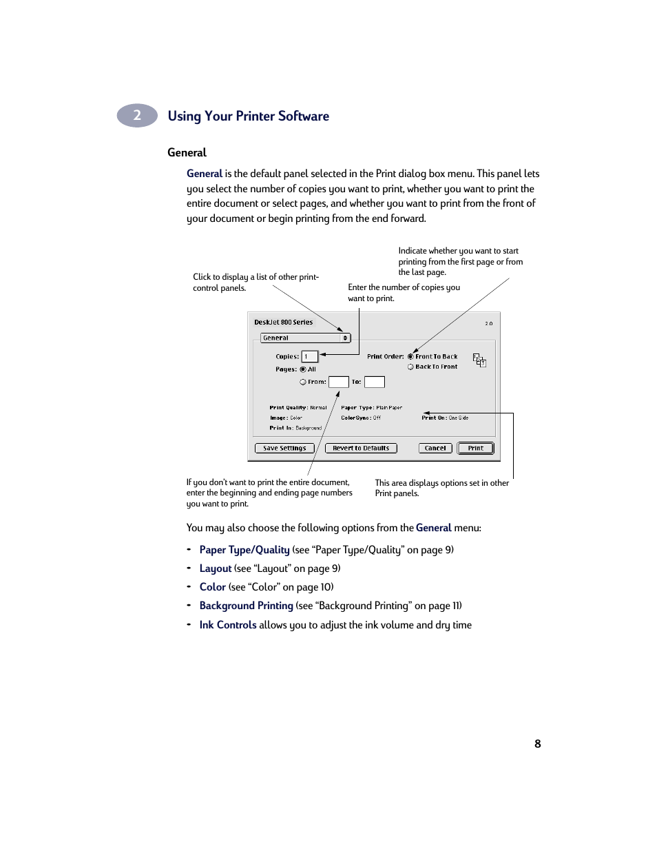 General, Using your printer software | HP Deskjet 842c Printer User Manual | Page 15 / 67