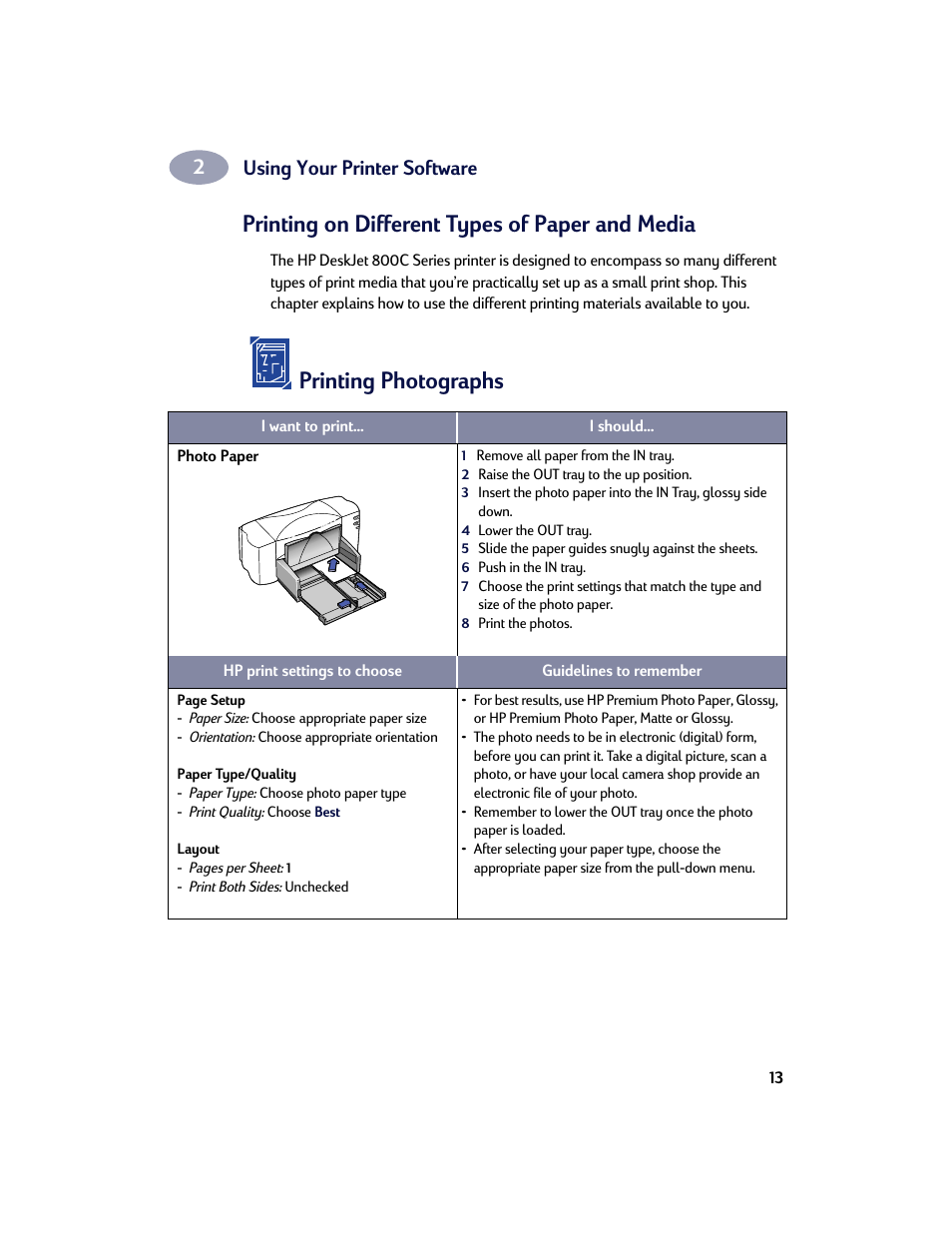 Printing on different types of paper and media, Printing photographs, Using your printer software | HP Deskjet 842c Printer User Manual | Page 20 / 67