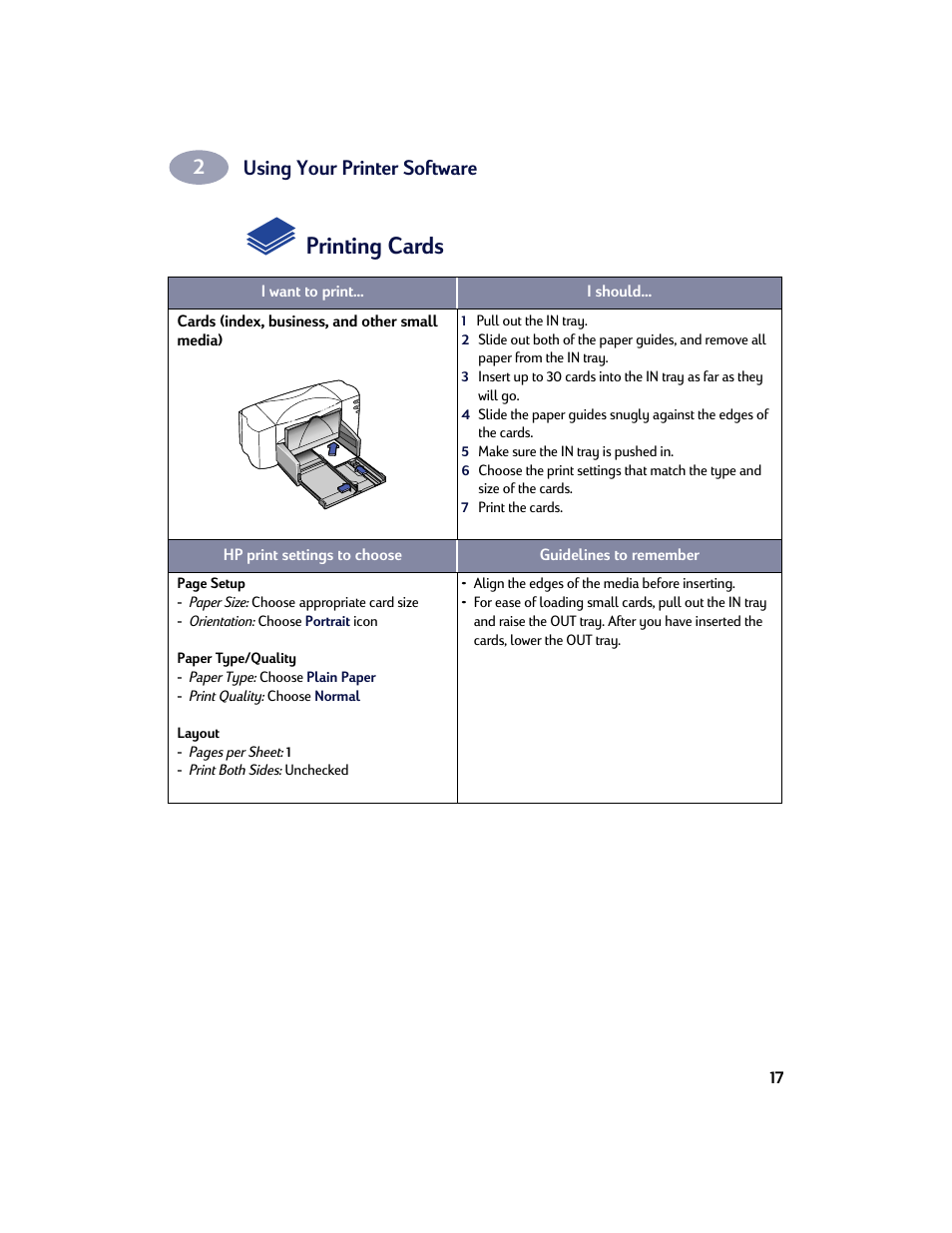 Printing cards, Using your printer software | HP Deskjet 842c Printer User Manual | Page 24 / 67