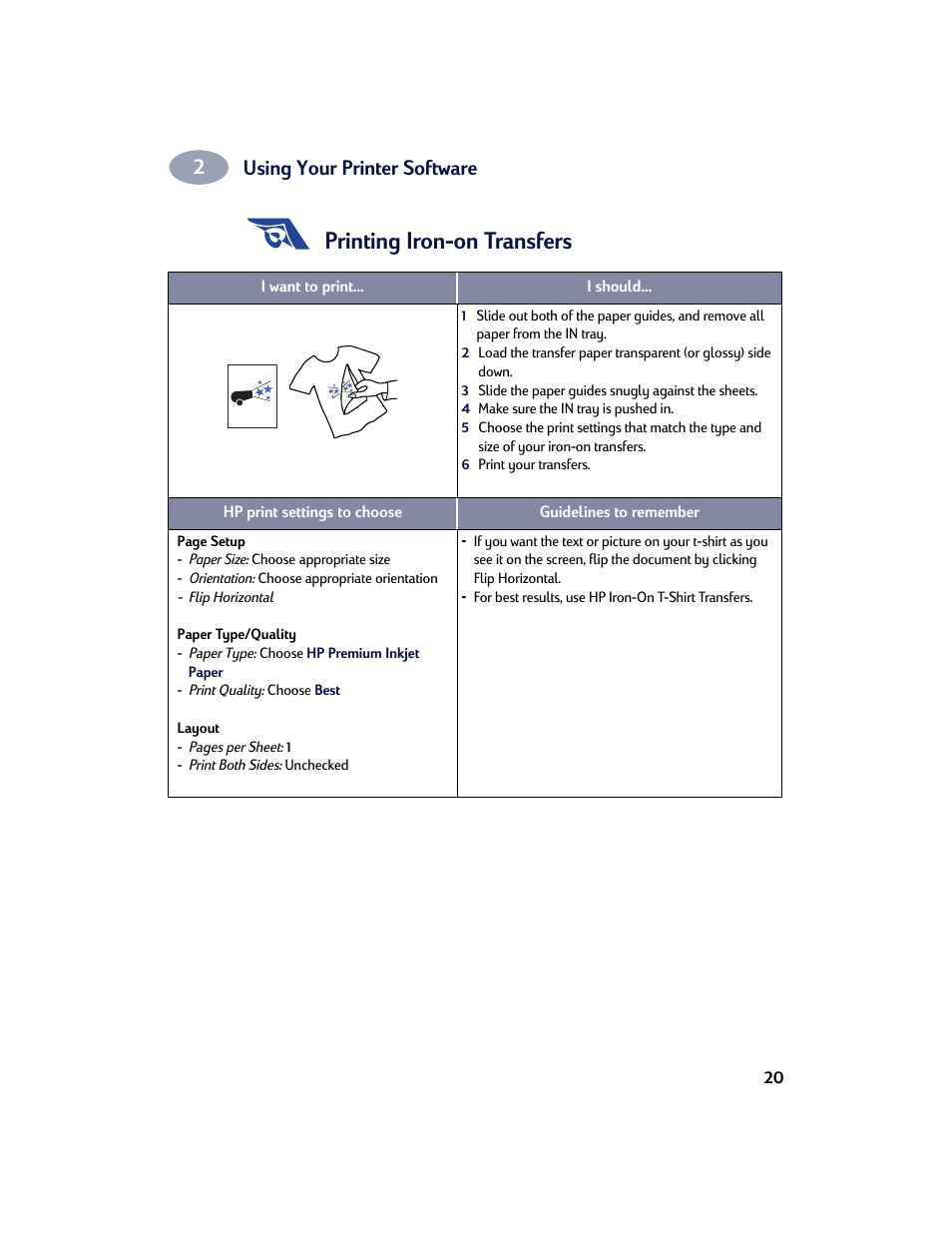 Printing iron-on transfers, Using your printer software | HP Deskjet 842c Printer User Manual | Page 27 / 67