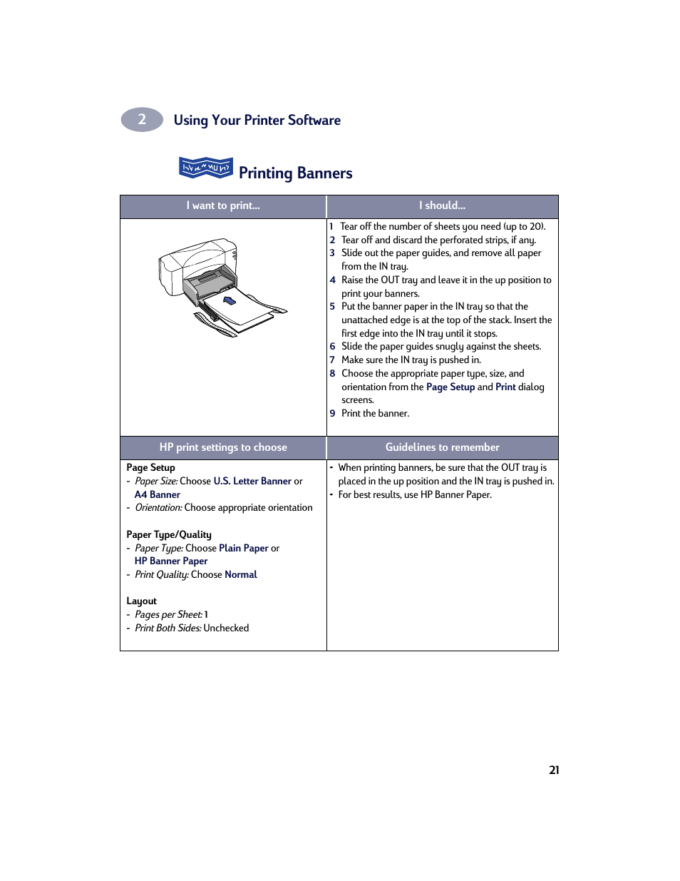 Printing banners, Using your printer software | HP Deskjet 842c Printer User Manual | Page 28 / 67