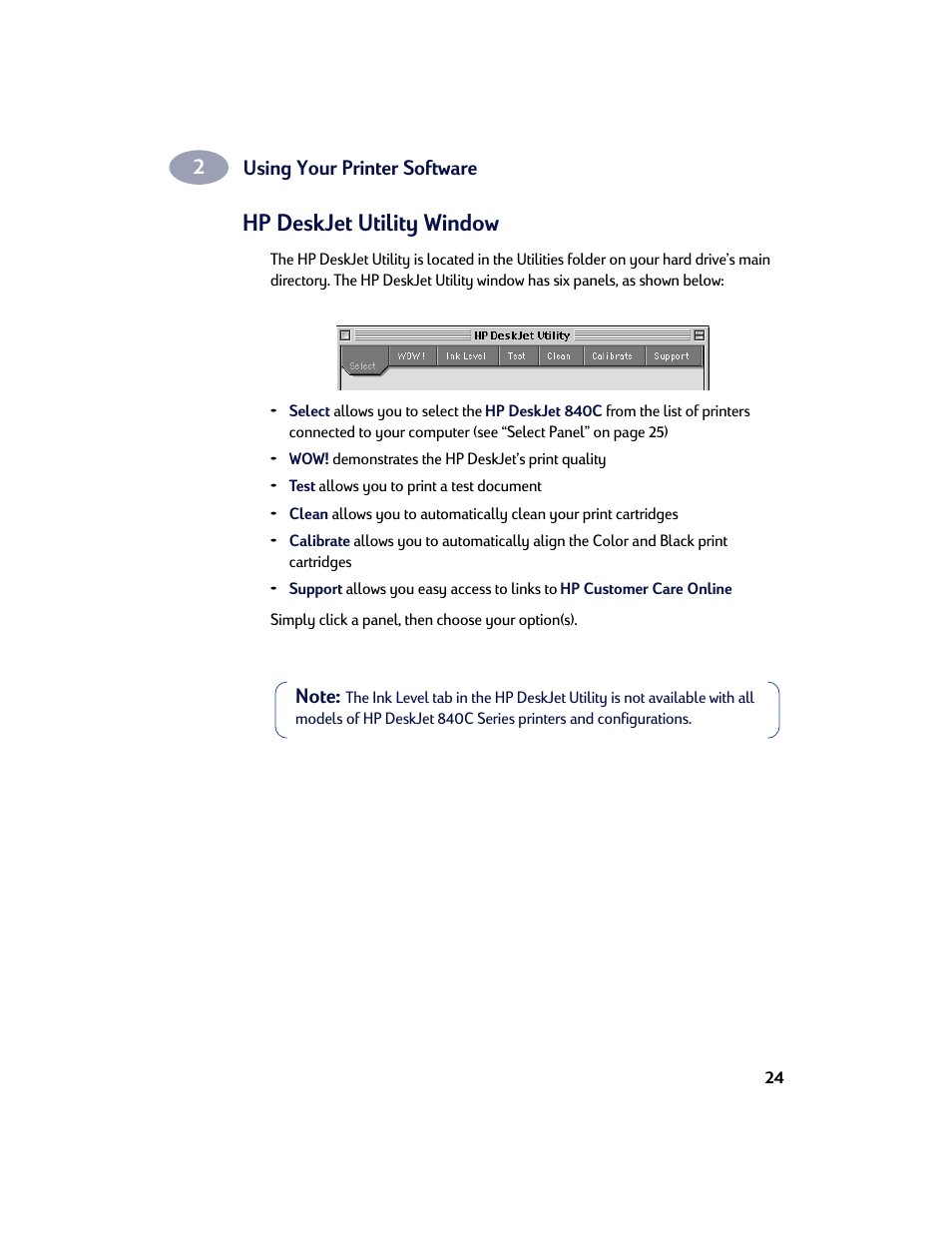 Hp deskjet utility window | HP Deskjet 842c Printer User Manual | Page 31 / 67