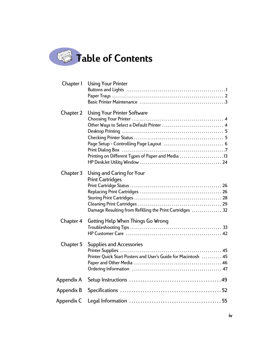 HP Deskjet 842c Printer User Manual | Page 4 / 67