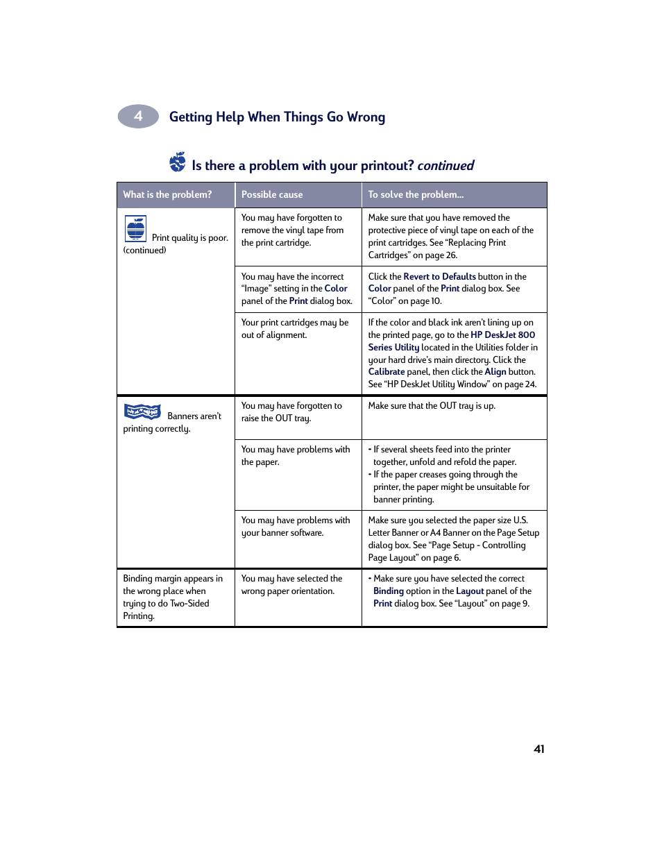 Getting help when things go wrong, Is there a problem with your printout? continued | HP Deskjet 842c Printer User Manual | Page 48 / 67