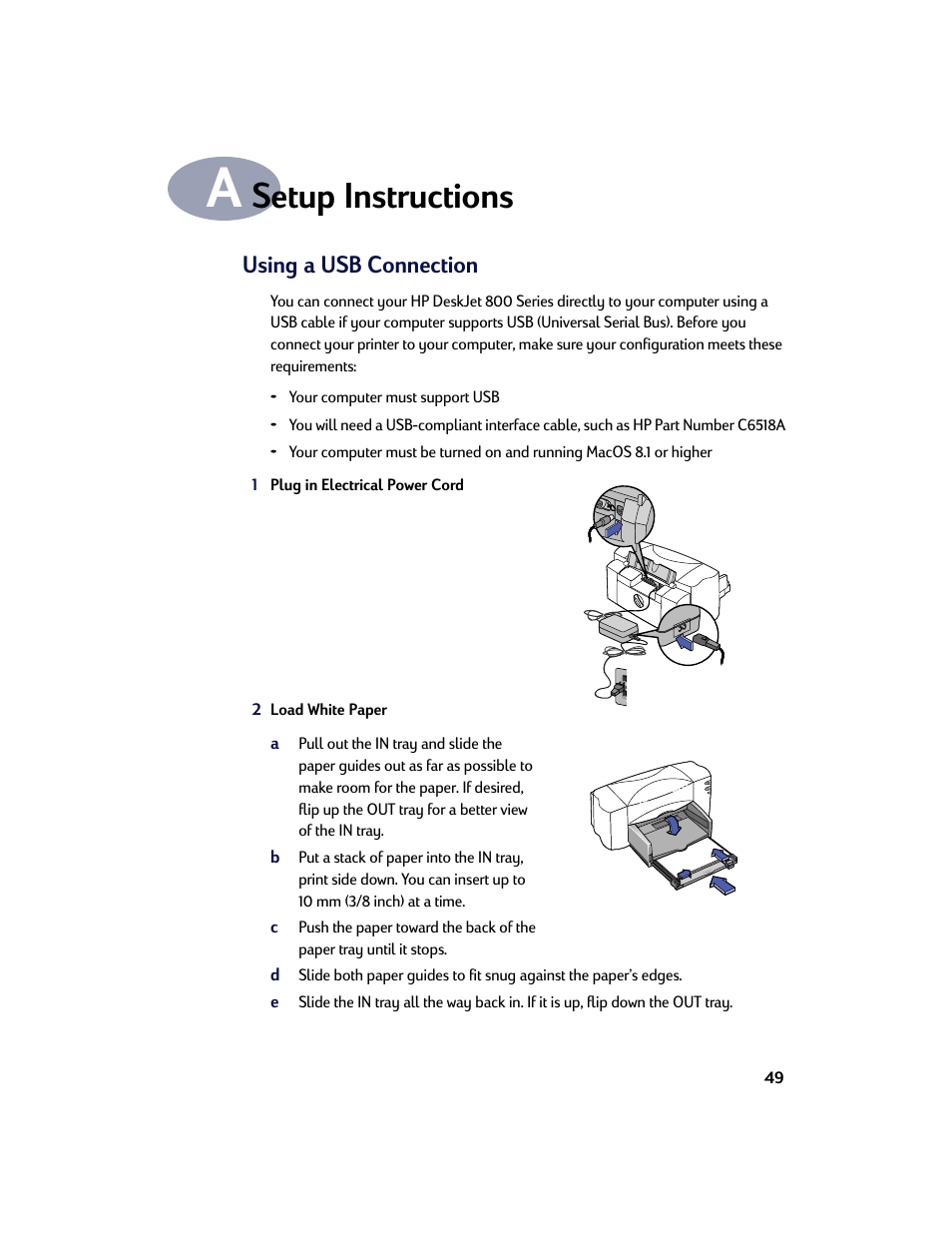 Setup instructions, Appendix a, Using a usb connection | HP Deskjet 842c Printer User Manual | Page 56 / 67