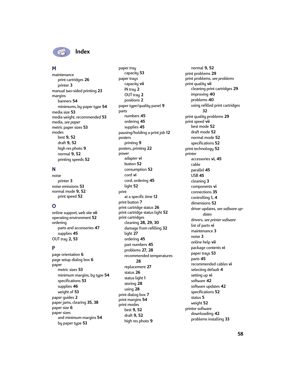 Index | HP Deskjet 842c Printer User Manual | Page 65 / 67